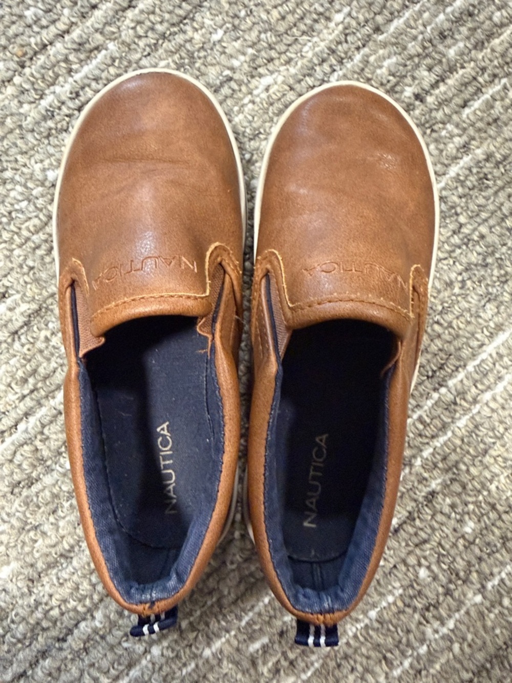 Nautica Kids Brown Slip-On Moccasin Sneakers with Navy Lining